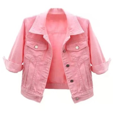 New Spring Summer Women Denim Jacket Tops Pink Col