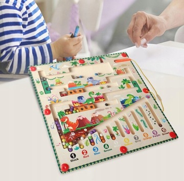 MAGNETYCZNA TABLICA EDUKACYJNA, SORTER KOLORÓW,PIÓRO, DREWNIANY MONTESSORI