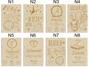 DREWNIANY ALBUM na roczek prezent metryczka grawer