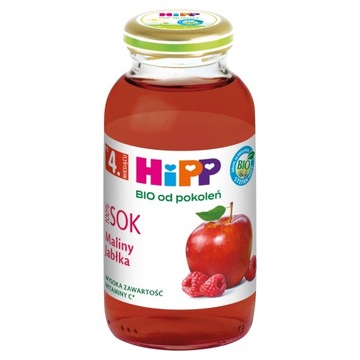 HiPP BIO Maliny-Jabłka sok 100% po 4 msc 200 ml