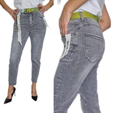 Jeansowe Spodnie Damskie Klasyczne Szare Jeansy Modelujące