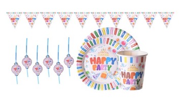 ZESTAW PAPIEROWY KUBECZKI TALERZYKI HAPPY PARTY