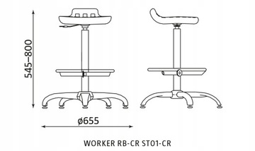 Taboret z podnóżkiem WORKER Steel01 antypoślizgowy