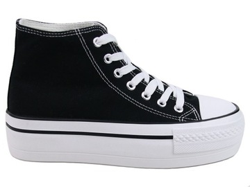 TRAMPKI CZARNE SZNUROWANE SNEAKERSY DAMSKIE PLATFORMIE BUTY 41