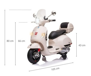 АВТОМОБИЛЬ НА АККУМУЛЯТОРЕ СКУТЕР VESPA GTS БЕЛЫЙ MILLY MALLY RIDER MOTOR БЕЛЫЙ