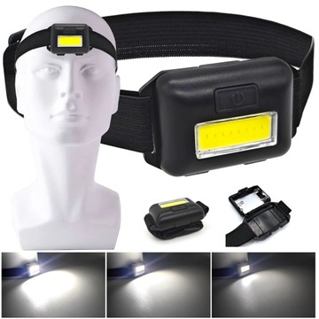 Czołówka COB LED Latarka Czołowa na baterie 3xAAA, 3 tryby pracy
