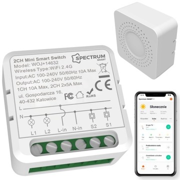 MINI Sterownik światła 2 kanałowy 2C 2x 5A 230V - WiFi TUYA Smart Life