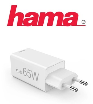 Сетевое зарядное устройство Mega fast Hama GaN 65 Вт PD/QC, 2 выхода USB-C, 1 выход USB-A
