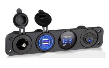 Skydelis žiebtuvėlio lizdas voltmetras kroviklis 2x USB 4,2A jungiklis 4 viename – nuotrauka 9