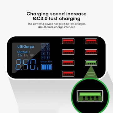 8 портов, несколько USB-зарядных устройств для быстрой зарядки, концентраторы зарядных станций, цифровой дисплей для