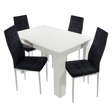 Stół Modern 120 biały 4 krzesła Monako Velvet czarne welur tapicerowane
