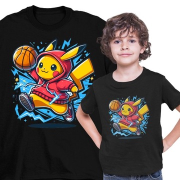T-SHIRT KOSZULKA DZIECIĘCA POKEMON KOSZYKÓWKA PIKACHU CZARNA 152 158