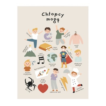 Plakat do pokoju dziecka Chłopcy mogą wszystko 30x40 cm STOP STEREOTYPOM