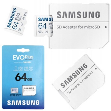 КАРТА ПАМЯТИ SAMSUNG EVO Plus EVO+ 64 ГБ micro SD 160 МБ/с с адаптером