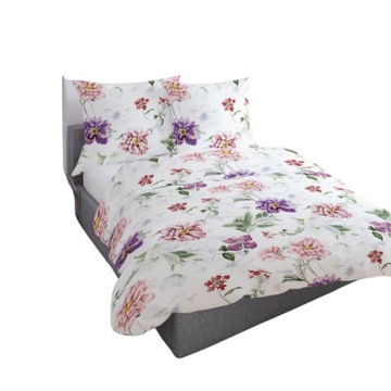 Komplet Pościeli 160x200 Bawełniana 2x70/80 Kwiaty Na Białym