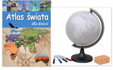 Globus 250 KONTUROWY +PISAKI+ATLAS ŚWIATA