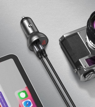 АВТОМОБИЛЬНОЕ ЗАРЯДНОЕ УСТРОЙСТВО BASEUS FAST ДЛЯ ПРИЖИГАТЕЛЯ, 2x USB, 24 Вт, светодиодный