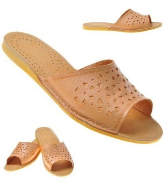 KLAPKI Z NATURALNEJ SKÓRY PANTOFLE DOMOWE 6137 43