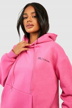 BLUZA PULLOVER Z KAPTUREM KANGUREK Z NAPISEM NADRUK RÓŻOWA CASUAL BOOHOO L