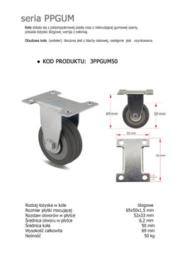 Komplet 4 szt. kół fi 50 szafka regał 4x3PPGUM50