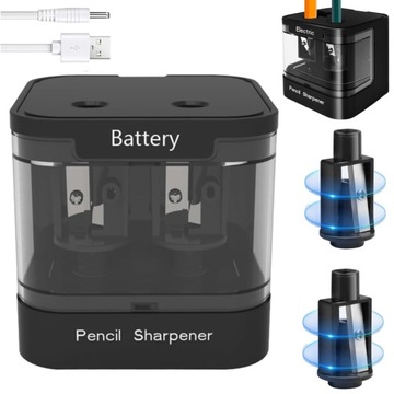 ЭЛЕКТРИЧЕСКАЯ ТОЧИЛКА С ДВУМЯ ОТВЕРСТИЯМИ ДЛЯ ТОЛСТЫХ И ТОНКИХ КАРАНДАШЕЙ, ЧЕРНАЯ