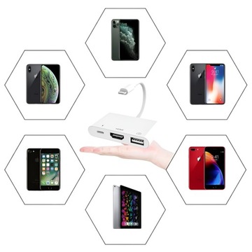 Adapter Konwerter OTG ze złącza LIGHTNING na HDMI/USB/LIGHTNING Przejściów