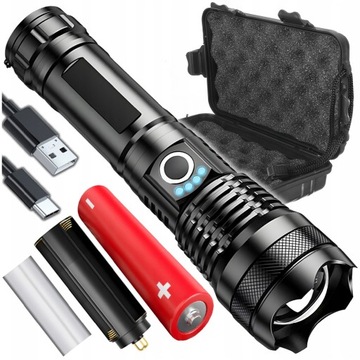 MOCNA LATARKA TAKTYCZNA LED XHP90 ZOOM SURVIVALOWA CREE AKUMULATOROWA USB