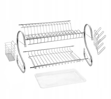 КУХОННАЯ ПОСУДОСУШКА, ДВУХУРОВНЕВАЯ, КАПЕЛЬНИК С ХРОМИРОВАННЫМ ПОДДОНОМ