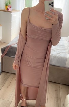 Missguided Sukienka midi nude i narzutka 34 XS