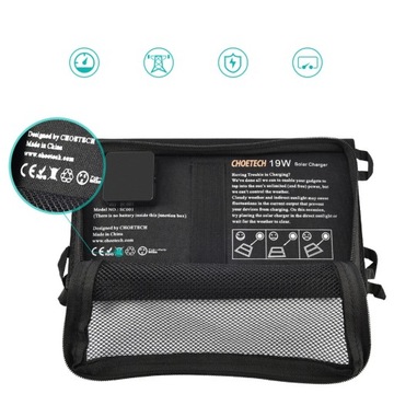 Солнечное зарядное устройство USB, складное, 19 Вт, 2xUSB