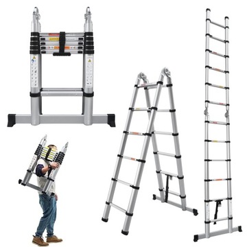 SKŁADANA DRABINA ALUMINIOWA 3,8M (1,9M+1,9M) DRABINA TELESKOPOWA PRZEGUBOWA