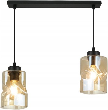 LAMPA CZARNA WISZĄCA ŻYRANDOL LISTWA 2 SZKLANE KLOSZE SUFITOWA LED MIODOWA