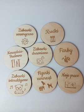 DREWNIANE ETYKIETY PLAKIETKI NA PUDEŁKA ZABAWKI IKEA TROFAST Grawerowane