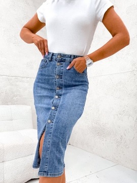 Spódnica damska jeansowa midi na guziki elastyczna wysoki stan S/36