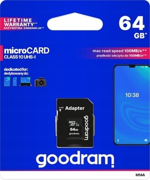 KARTA PAMIĘCI MICRO SD MICROSDXC GOODRAM 64 GB CLASS 10 UHS-I/U1 + ADAPTER