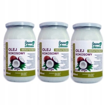 3x OLEJ KOKOSOWY nierafinowany EXTRA VIRGIN 900ml