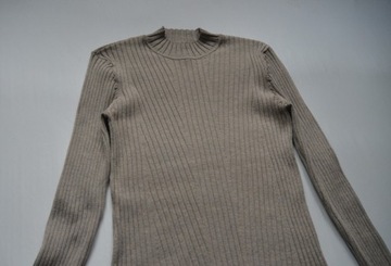 Sweter golf beżowy bury prążkowany dopasowany H&M 34/36