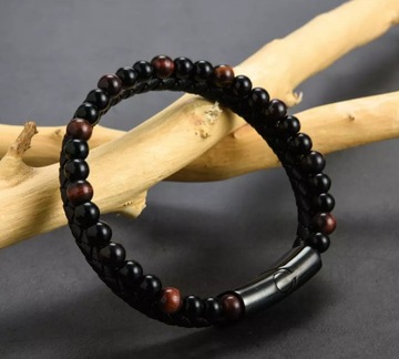 МУЖСКОЙ КОЖАНЫЙ БРАСЛЕТ, ЭЛЕГАНТНЫЕ СТАЛЬНЫЕ БУСЫ, МАГНИТНЫЙ ЗАЖИМ