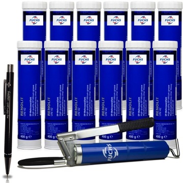 12 x FUCHS RENOLIT UNI 42 SMAR LITOWY NLGI 2 400g + SMAROWNICA DYSTRYBUTOR