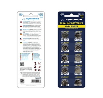 ЩЕЛОЧНЫЕ БАТАРЕИ ESPERANZA LR54 AG10 LR1130 L1131 RW89 D189 МОЩНЫЕ 10 ШТ.