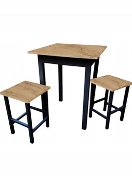 Solidny Komplet Stół 60x60 + 2x Taboret Loft DĄB CRAFT ZŁOTY /CZarny Biurko
