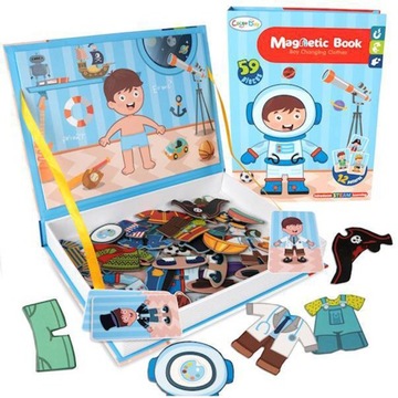 Układanka magnetyczna ubieranka puzzle załóż ubrania dla chłopca w książce