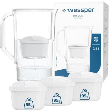 Dzbanek filtrujący wodę Wessper D1 SOLID 2,8l biały + Wkład aquamax 4szt.