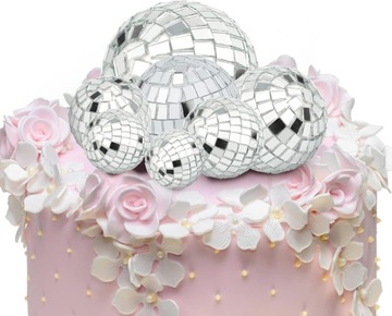 7 szt Disco Ball Ozdoba na Wierzch Tortu, 4 Rozmiary Kulki Dyskotekowe na C