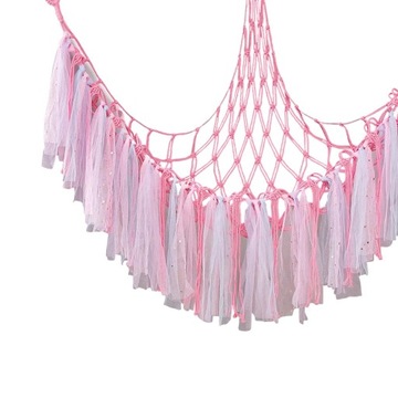 Boho Macrame Zabawka Hamak Narożny Wiszący Siatka 107cmx107cmx140cm Różowy