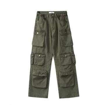 FEWQ 2023 Autumn Male Multi Pocket Cargo Pants Str