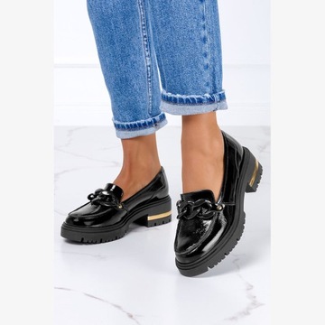 МОКАСИНЫ ТУФЛИ С ЦЕПОЧКОЙ ИЗ БОЛЬШОЙ КОЖИ 39