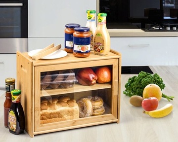 БАМБУКОВАЯ ХЛЕБОПЕЧКА, ДЕРЕВЯННЫЙ КОНТЕЙНЕР ДЛЯ ХЛЕБОВ, БОЛЬШОЙ С ПОЛКОЙ