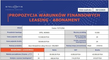 Opel Mokka II 2025 Opel Mokka najnowszy moc 156KM akumulator 54 kW 496zl netto miesiecznie