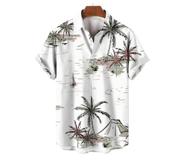 Štýlová módna pánska biela palmová košeľa s krátkym rukávom